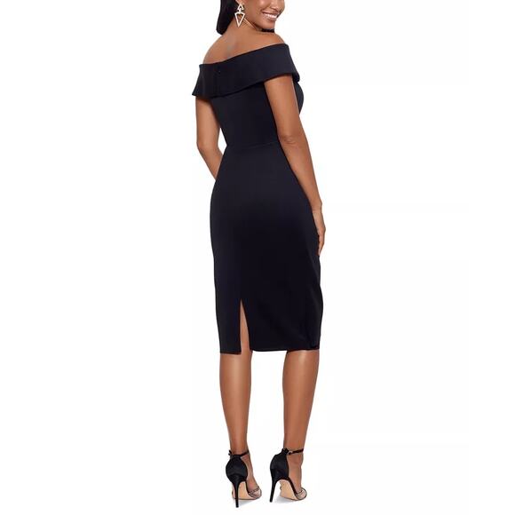 XSCAPE Off-The-Shoulder Ruched Bodycon Black 12 - Picture 2 of 2